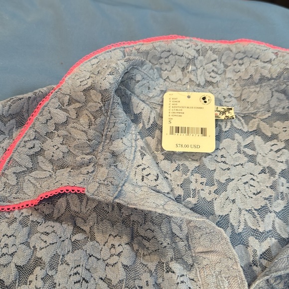 NWT Free People Intimately Blue Sz S Sleep Shirt Long Sleeve Lace Periwinkle Z54 - Picture 2 of 6